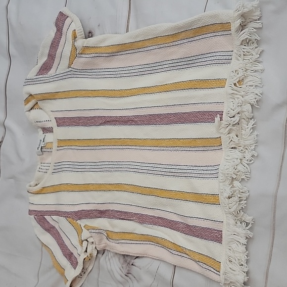 Madewell Sweaters - Madewell Cream and Yellow Blakley Striped Sweater Tee Cute Fringe size Small